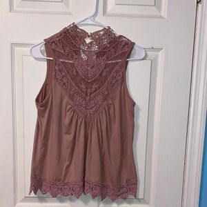 Stella Tweed Lace Detail Sleeveless Blouse - Mauve